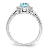 Sterling Silver Rhodium Diam. & Light Blue Topaz Ring